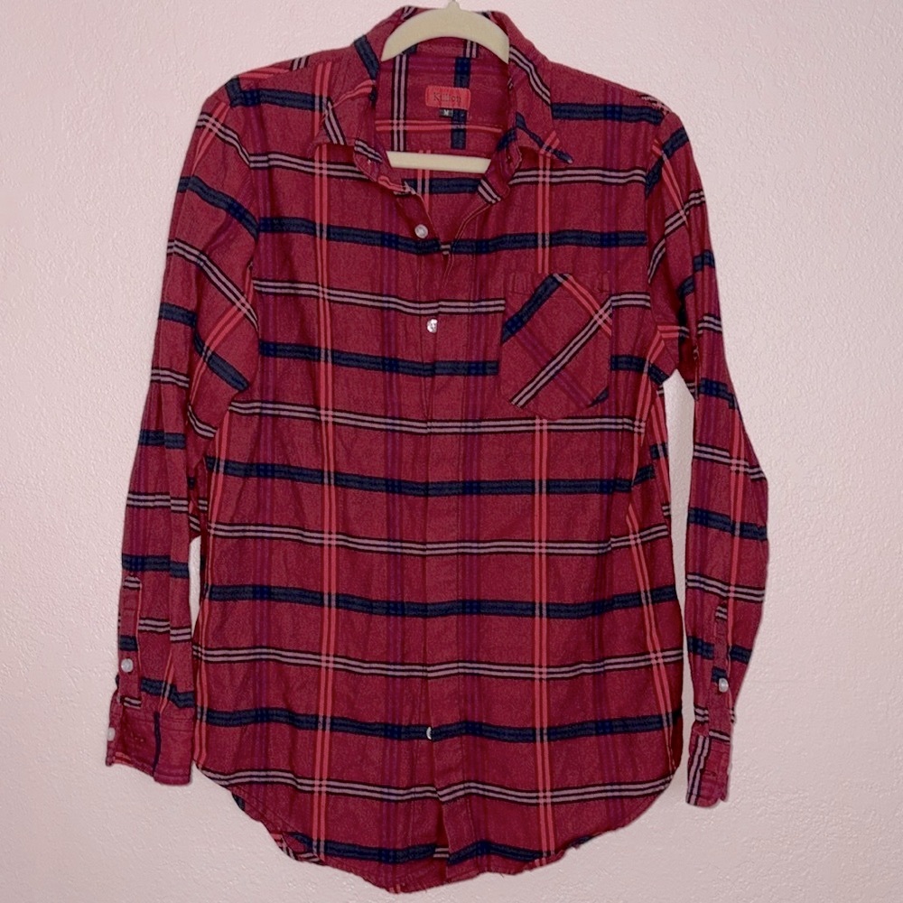 Killion Red Plaid Casual Button Down Shirt Flannel